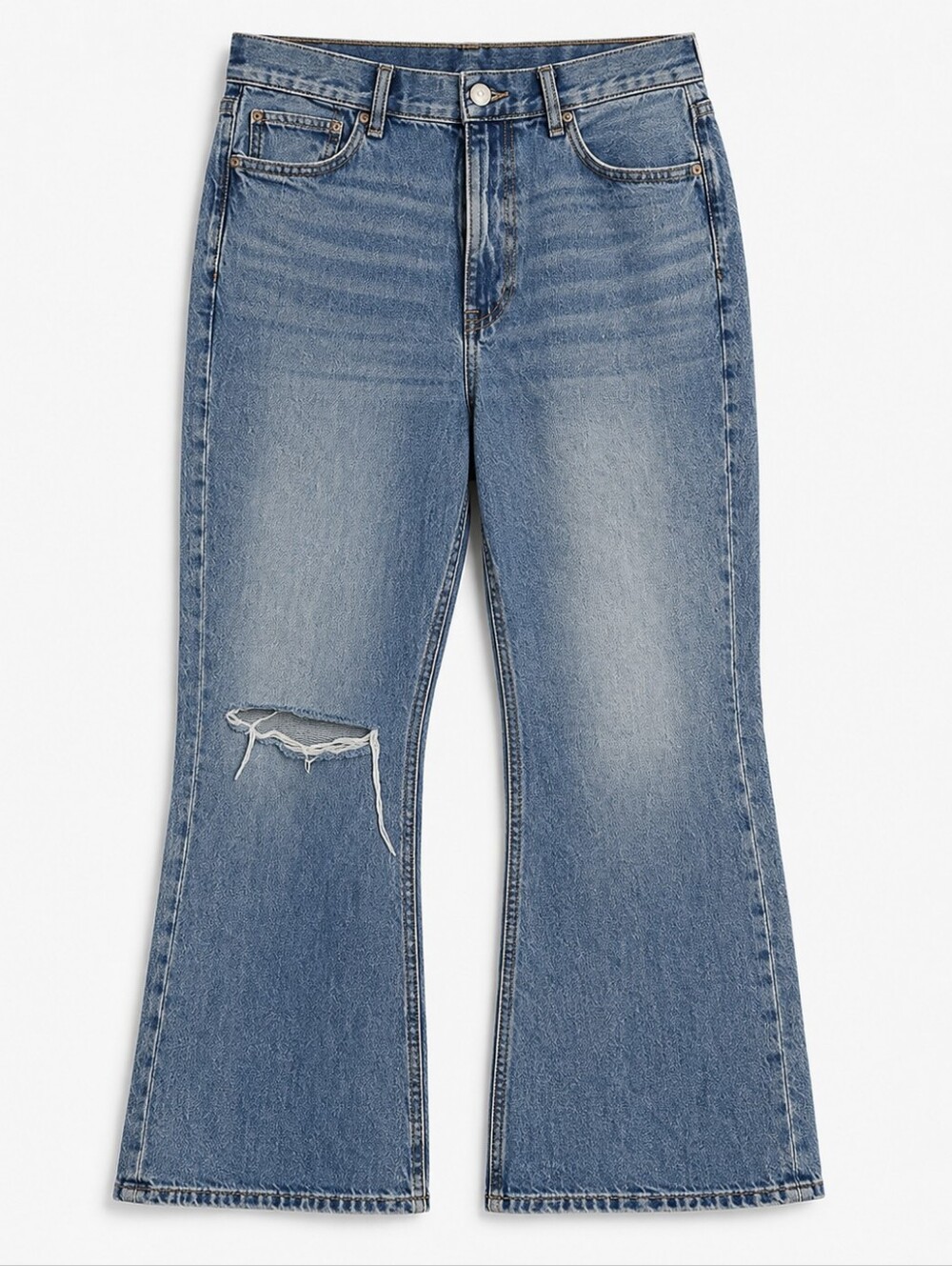American Eagle Highest Rise 90s Flare Distressed Blue Denim Jeans Size 12 Short